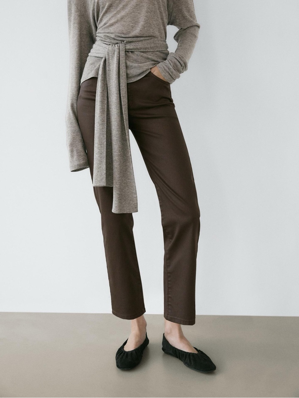Massimo Dutti Dark Brown Faux Leather Skinny Pants | Size 6